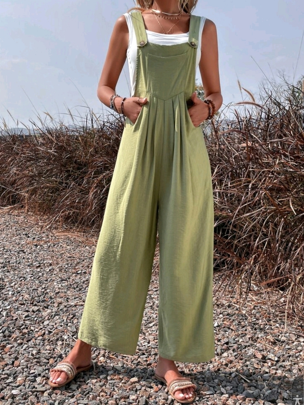 Olive Green Wide-Leg Jumpsuit